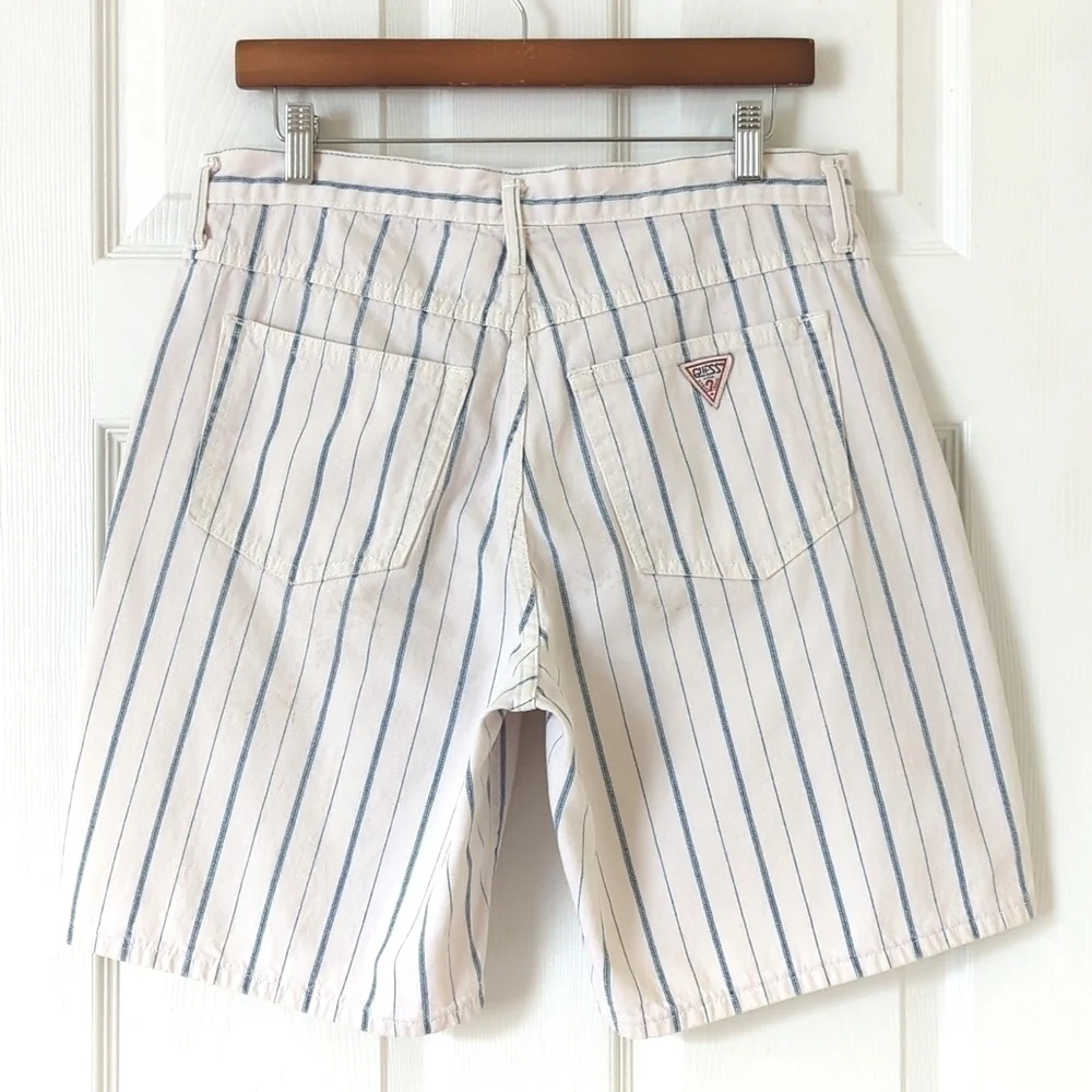 Guess by Georges Marciano 80's Vintage Relaxed High Rise Striped Jean Shorts 2